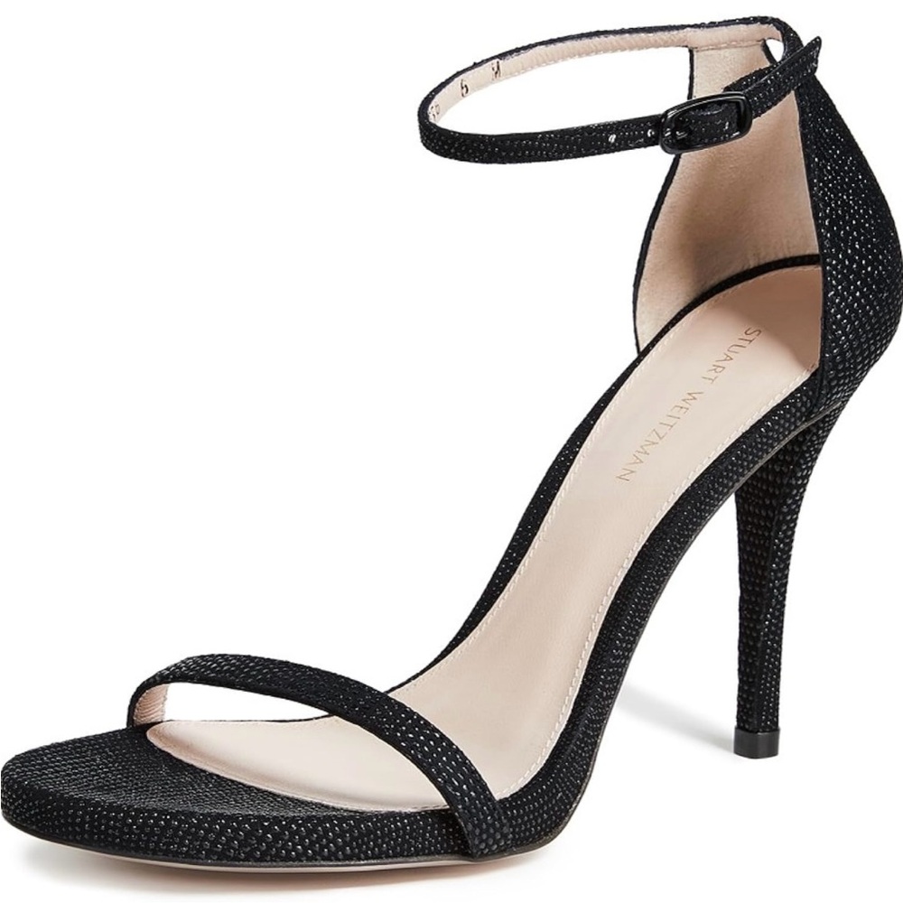 Stuart Weitzman Nudist Sandal Heel Goosebump in Black 9.5
